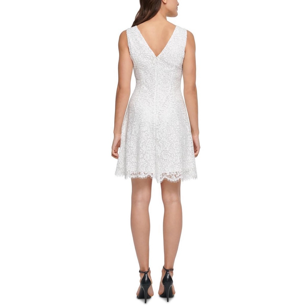 Kensie Dresses Womens Lace Metallic Short Fit & Flare White Dress Size 16 - Picture 2 of 2